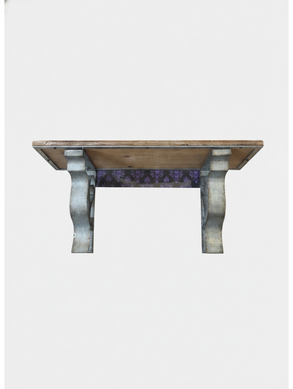 Rustic Wooden Shelf with Decorative Metal Brackets